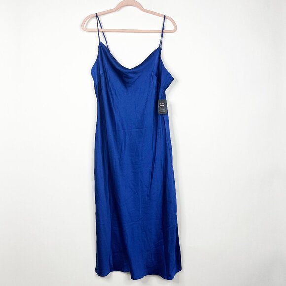 2/$30 NWT Express Satin Cowl Neck Midi Slip Dress Royal Blue XL #8812 - Picture 4 of 8